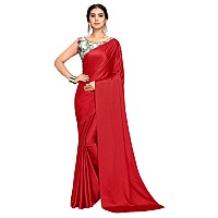 Kaugalian store Soft Satin Silk Saree for Girls and Women with Designer Digital Printed Blouse Piece - Red