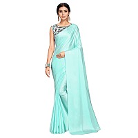 Kaugalian store Womens Solid Satin Silk Saree With Digital Printed Unstitched Blouse Piece - Light Green