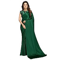 Kaugalian store Soft Satin Silk Saree for Girls and Women with Designer Digital Printed Blouse Piece - Green