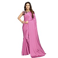 Kaugalian store Women Soft Satin Silk Saree With Digital Printed Unstiched Blouse Piece For Girls And Women. (MAGENTA)