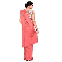 Kaugalian store Women Satin Silk Plain Saree With Digital Printed Blouse PieceUnstieched For Girls And Women PEACH