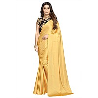 Kaugalian store Soft Satin Silk Saree for Girls and Women with Designer Digital Printed Blouse Piece Golden