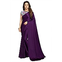 Kaugalian store Elegant Soft Satin Silk Saree for Girls and Women with Designer Digital Printed Blouse Piece Purple