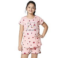 Zeyo Girls Cotton Pink Printed Pajama Set Night Suit Set Pack 5502 1617 Years