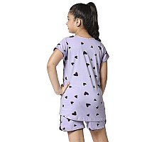 Zeyo Girls Night Suit Set Cotton Heart Print Voilet Night Dress 5502