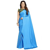 Cloud walker Women Soft Satin Silk Saree With Digital Printed Unstiched Blouse Piece(5.5m Saree +0.8m Blouse Piece). (SKY BLUE)