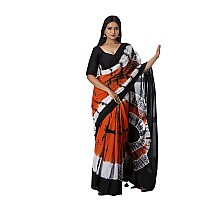 HAIDER ALI AND SONS Womens Linen Slub Shibori Design Saree with Blouse (Multicolour) (BLACK)