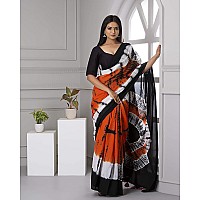 HAIDER ALI AND SONS Womens Linen Slub Shibori Design Saree with Blouse (Multicolour) (BLACK)