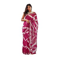 HAIDER ALI AND SONS Womens Linen Slub Shibori Design Saree with Blouse (Multicolour) (PINK 1)