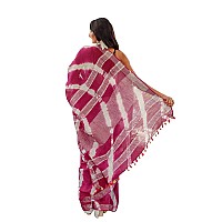 HAIDER ALI AND SONS Womens Linen Slub Shibori Design Saree with Blouse (Multicolour) (PINK 1)