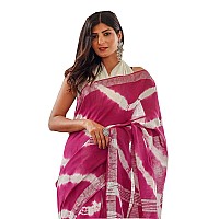 HAIDER ALI AND SONS Womens Linen Slub Shibori Design Saree with Blouse (Multicolour) (PINK 1)