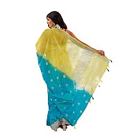 HAIDER ALI AND SONS Womens Linen Slub Shibori Design Saree with Blouse (Multicolour) (YELLOW)