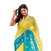 HAIDER ALI AND SONS Womens Linen Slub Shibori Design Saree with Blouse (Multicolour) (YELLOW)