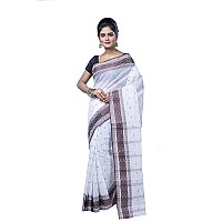 T.J. SAREES Pure Cotton Sarees for Women Traditional Tant Sarees Elegant and Comfortable Cotton Saree for All Occasions Without Blouse (White And Chocolet, Pack Of 1)