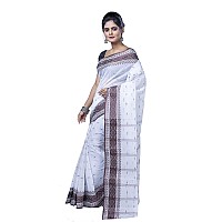 T.J. SAREES Pure Cotton Sarees for Women Traditional Tant Sarees Elegant and Comfortable Cotton Saree for All Occasions Without Blouse (White And Chocolet, Pack Of 1)