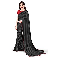 MIRCHI FASHION Womens Georgette Shiny Satin Stripes Laining Pattern Saree with Blouse Piece 24111Black