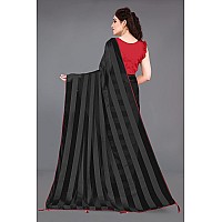 MIRCHI FASHION Womens Georgette Shiny Satin Stripes Laining Pattern Saree with Blouse Piece 24111Black