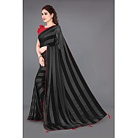 MIRCHI FASHION Womens Georgette Shiny Satin Stripes Laining Pattern Saree with Blouse Piece 24111Black