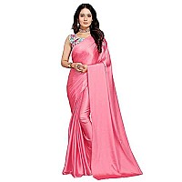 Anant Designer Studio Womens Woven Satin Saree With Blouse Piece SatinDesigner BlousePink