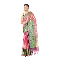 SILK LAND Womens Pure Kanjeevaram Woven Light Pink Saree SZWVKJLP269