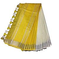 HAIDER ALI AND SONS Womens Linen Slub 2 dyed Saree with Blouse YELLOW