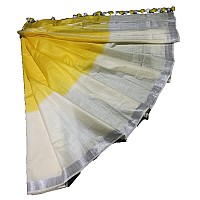 HAIDER ALI AND SONS Womens Linen Slub 2 dyed Saree with Blouse YELLOW