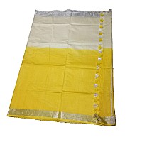 HAIDER ALI AND SONS Womens Linen Slub 2 dyed Saree with Blouse YELLOW