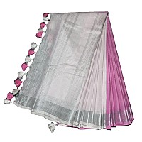 HAIDER ALI AND SONS Womens Linen Slub 2 dyed Saree with Blouse PINK lilen saree collection latest linanan saree latest cotto