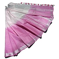 HAIDER ALI AND SONS Womens Linen Slub 2 dyed Saree with Blouse PINK lilen saree collection latest linanan saree latest cotto