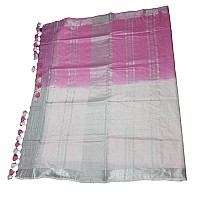 HAIDER ALI AND SONS Womens Linen Slub 2 dyed Saree with Blouse PINK lilen saree collection latest linanan saree latest cotto