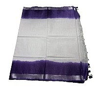 HAIDER ALI AND SONS Womens Linen Slub 2 dyed Saree with Blouse PURPLE lilen saree collection latest linanan saree latest cot