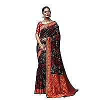 Lilots Womens Designer Banarasi Silk Jacquard Designer Saree With Blouse Piece (Black)