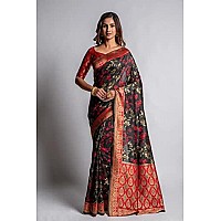 Lilots Womens Designer Banarasi Silk Jacquard Designer Saree With Blouse Piece (Black)