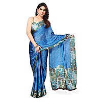 SOURBH Womens Plain Weave Chiffon Texture Border Printed Saree with Blouse Piece (29862-Turquoise, Grey)