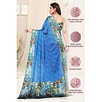 SOURBH Womens Plain Weave Chiffon Texture Border Printed Saree with Blouse Piece (29862-Turquoise, Grey)