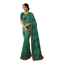 RAJESHWAR FASHION WITH RF Womens Printed Silk SareeWith Blouse(A45 RAMA NEW_Rama Green)