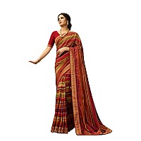 RAJESHWAR FASHION WITH RF Womens Printed Silk SareeWith Blouse(A45 RED LINE NEW 2_Redine)