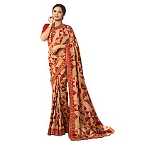 RAJESHWAR FASHION WITH RF Womens Printed Silk SareeWith Blouse(A45 TRIANGLE NEW 2_Beige Red)