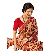 RAJESHWAR FASHION WITH RF Womens Printed Silk SareeWith Blouse(A45 TRIANGLE NEW 2_Beige Red)