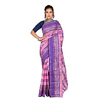 RAJ SAREE HOUSE Womens Traditional Pure Cotton Bengali Handloom Tant Saree - Without Blouse Piece (Multicolor- Pink)