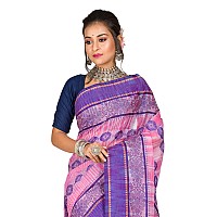 RAJ SAREE HOUSE Womens Traditional Pure Cotton Bengali Handloom Tant Saree - Without Blouse Piece (Multicolor- Pink)