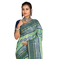 RAJ SAREE HOUSE Womens Traditional Pure Cotton Bengali Handloom Tant Saree - Without Blouse Piece (Multicolor- Light Green)