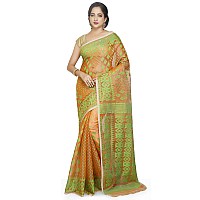 BENGAL HANDLOOM Exclusive Womens Cotton Silk Dhakai Allover Soft Jamdani Saree, Orange