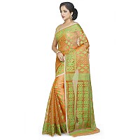 BENGAL HANDLOOM Exclusive Womens Cotton Silk Dhakai Allover Soft Jamdani Saree, Orange