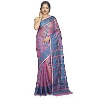 BENGAL HANDLOOM Exclusive Womens Cotton Silk Dhakai Allover Soft Jamdani Saree, Pink