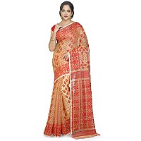 BENGAL HANDLOOM Exclusive Womens Cotton Silk Dhakai Allover Soft Jamdani Saree, Beige