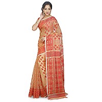 BENGAL HANDLOOM Exclusive Womens Cotton Silk Dhakai Allover Soft Jamdani Saree, Beige