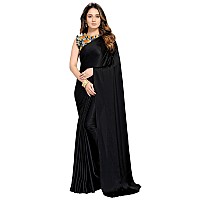 ANANT DESIGNER STUDIO Womens Woven Black Satin Saree With Blouse Piece