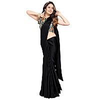 ANANT DESIGNER STUDIO Womens Woven Black Satin Saree With Blouse Piece