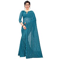 LOROFY Womens Net Saree (With Blouse_Free Size) (RamaGreen)